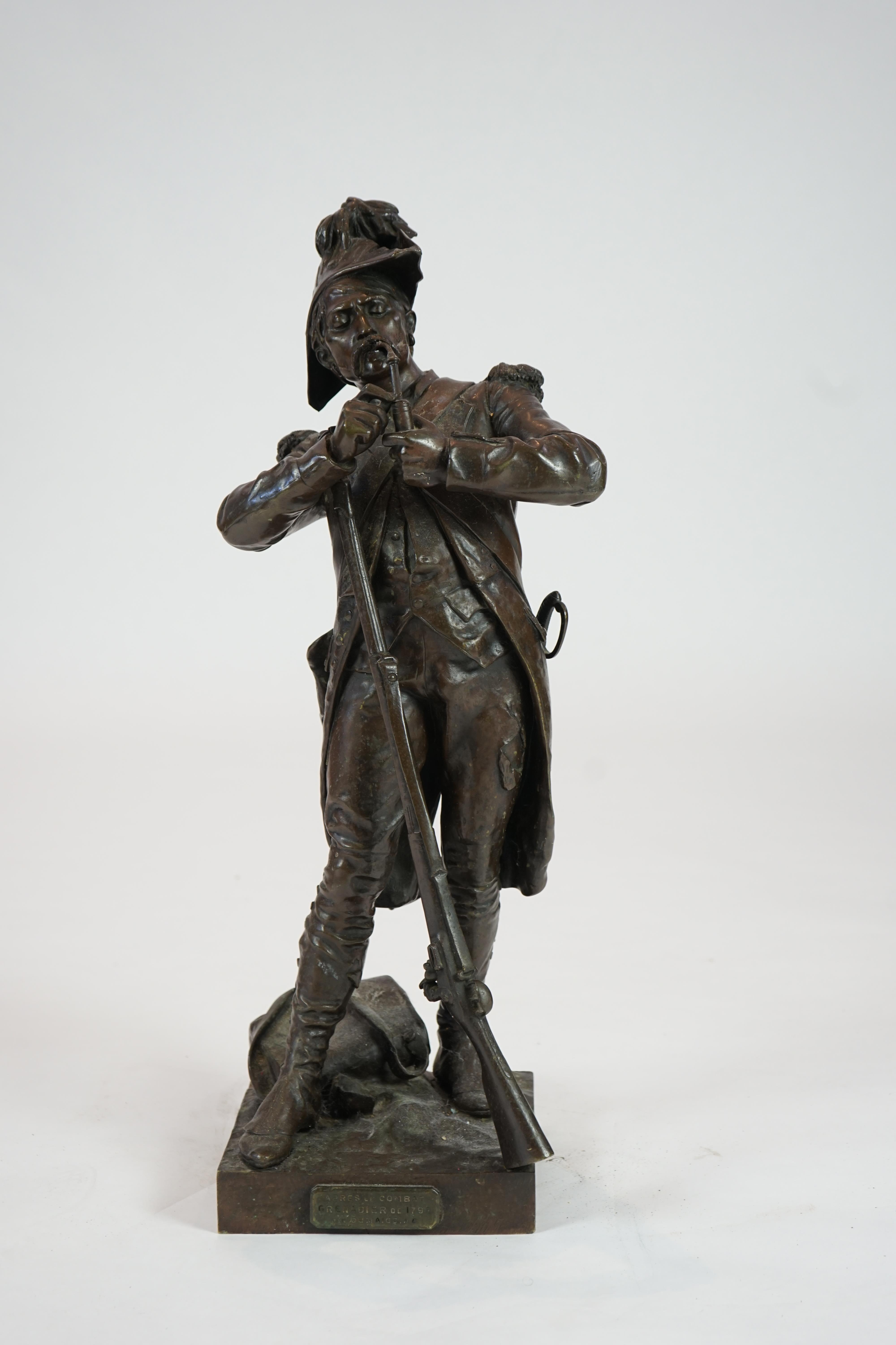 Henri Etienne Dumaige (French, 1830-1888), a bronze figure 'Apres le Combat Grenadier de 1792'